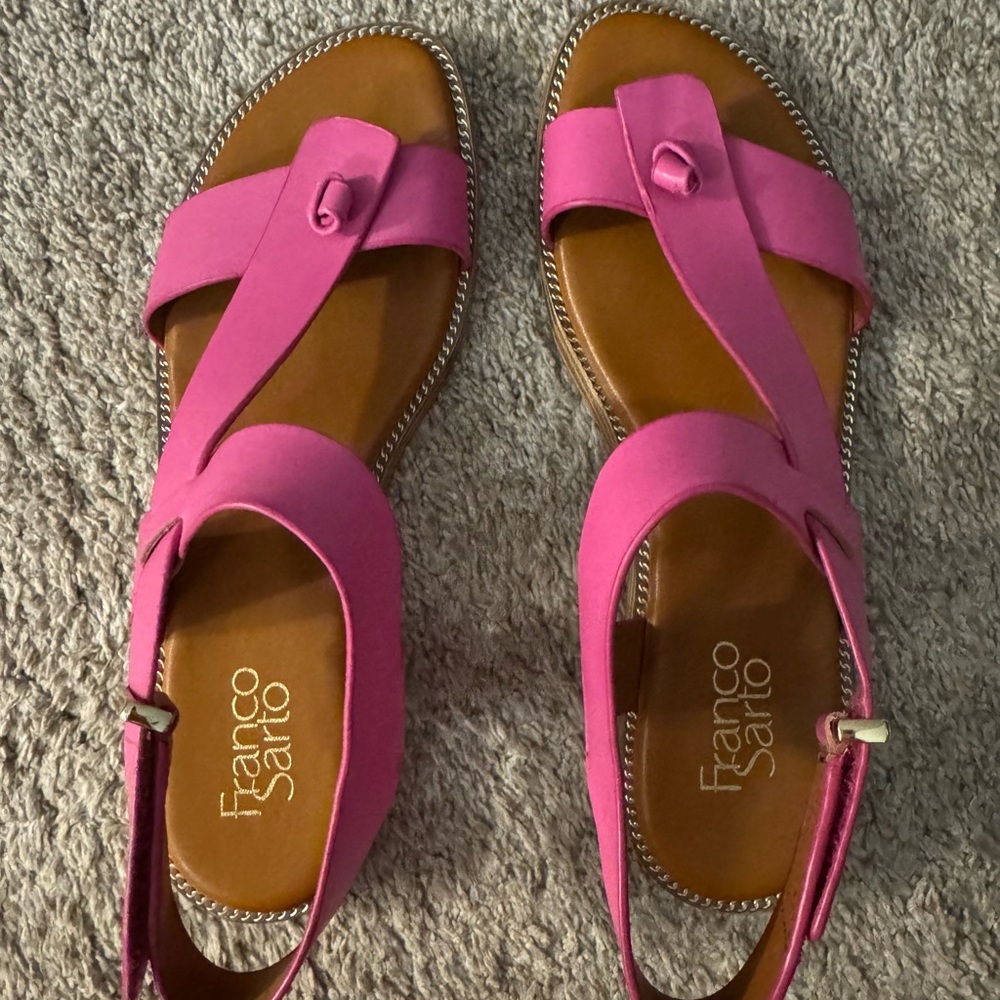 EUC Franco Sarto Pink and Brown Glenni Sandals with Ankle Straps, worn 1x, 8.5